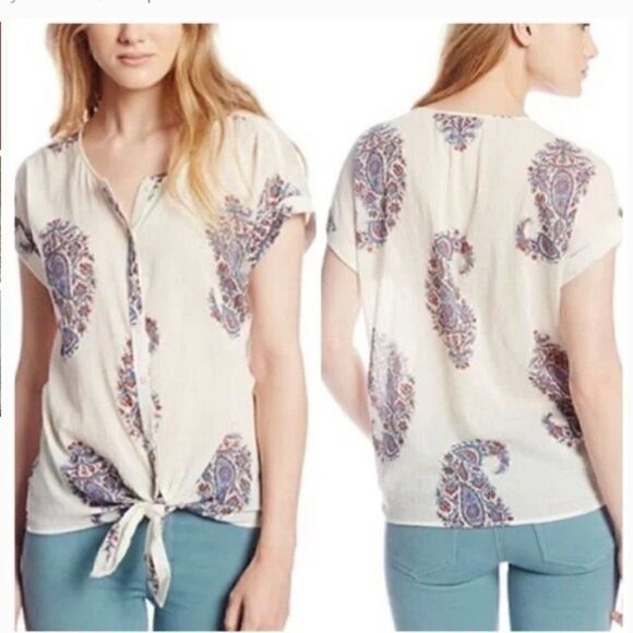 Lucky Brand Peter Dunham Paisley Front Tie Top 1X - Picture 1 of 9